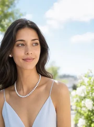 AI on model image: pearl necklace sky, made by Grandior AI Studio