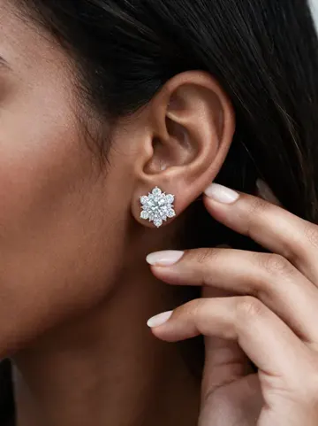 AI on ear image: flower stud, made by Grandior AI Studio