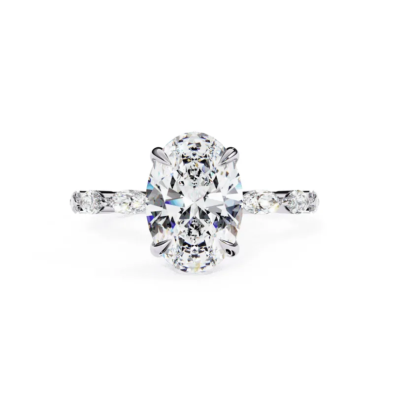 Studio product shot of an oval solitaire ring