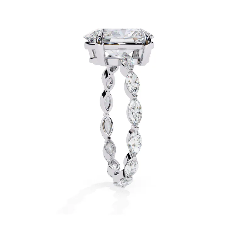 Oval solitaire ring, side profile showing the marquise band
