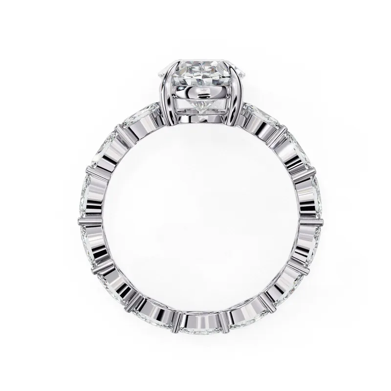 Oval solitaire ring, top-down view of the full band
