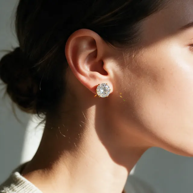 AI on ear image: round stud, made by Grandior AI Studio