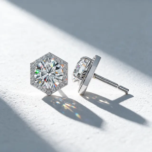 AI product photo image: hexagon halo studs, made by Grandior AI Studio
