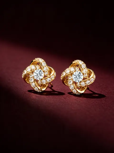 AI product photo image: gold knot studs, made by Grandior AI Studio