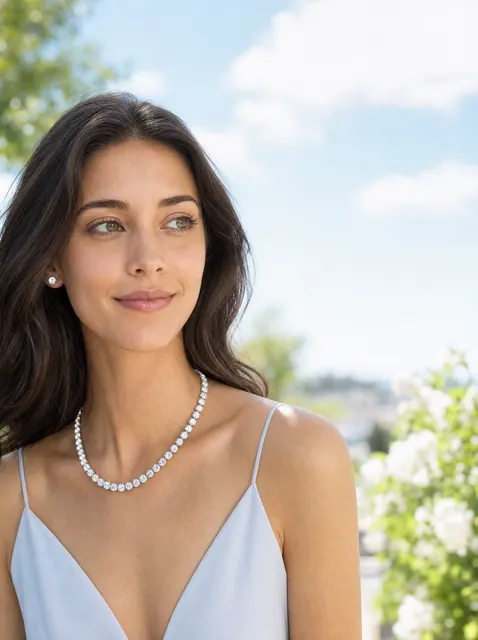 AI on model image: pearl necklace sky, made by Grandior AI Studio