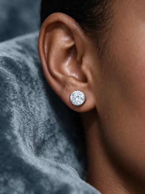 AI on ear image: halo stud knit, made by Grandior AI Studio