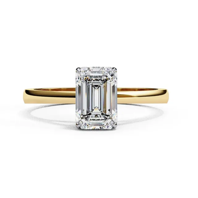 Emerald cut solitaire, lab-grown diamond ring